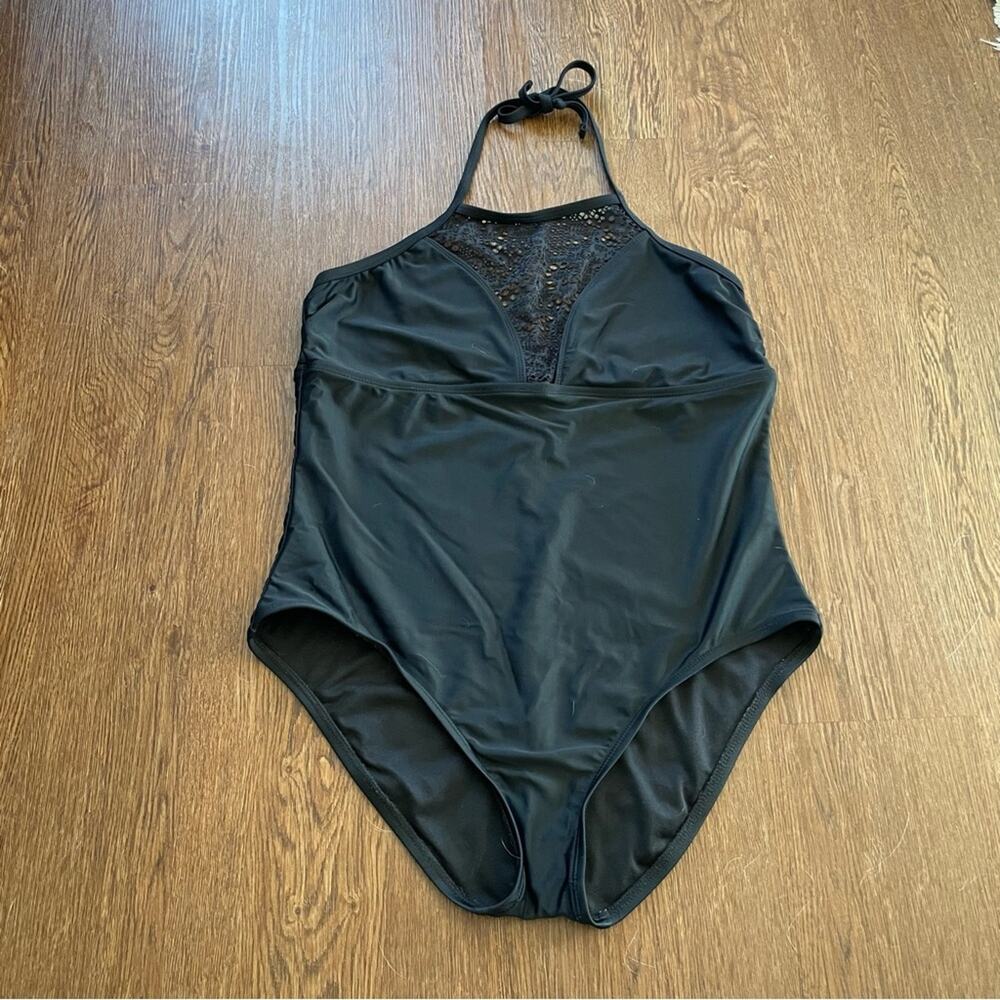 MOSSIMO Black Halter Neck One-Piece Full Coverage Swimsuit Size XL